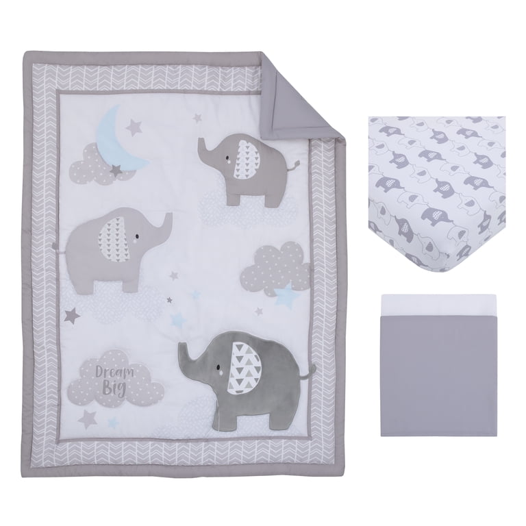Elephant Stroll 3-Piece Crib Bedding Set, Gray and White photo 1
