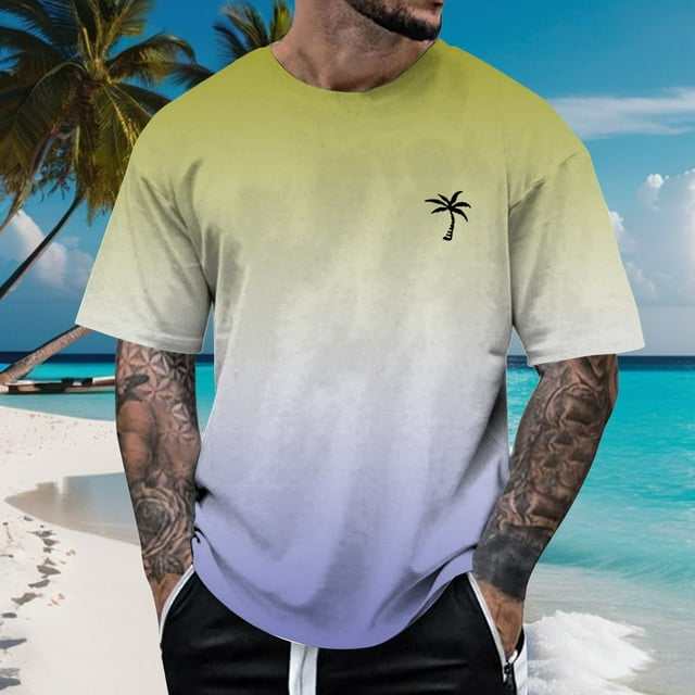 T-shirts pour Hommes Printemps et Été Imprimé Manches Courtes Col Rond T-Shirt Floral Tendance Mode