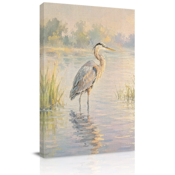 Canvas Wall Art, White Heron Framed Canvas Prints for Kitchen Bedroom, Country Reed Lake Vintage Pastoral Small Gallery Wrapped Wall Decor for Home Office, Gifts, 8"x12" Ship Next Day