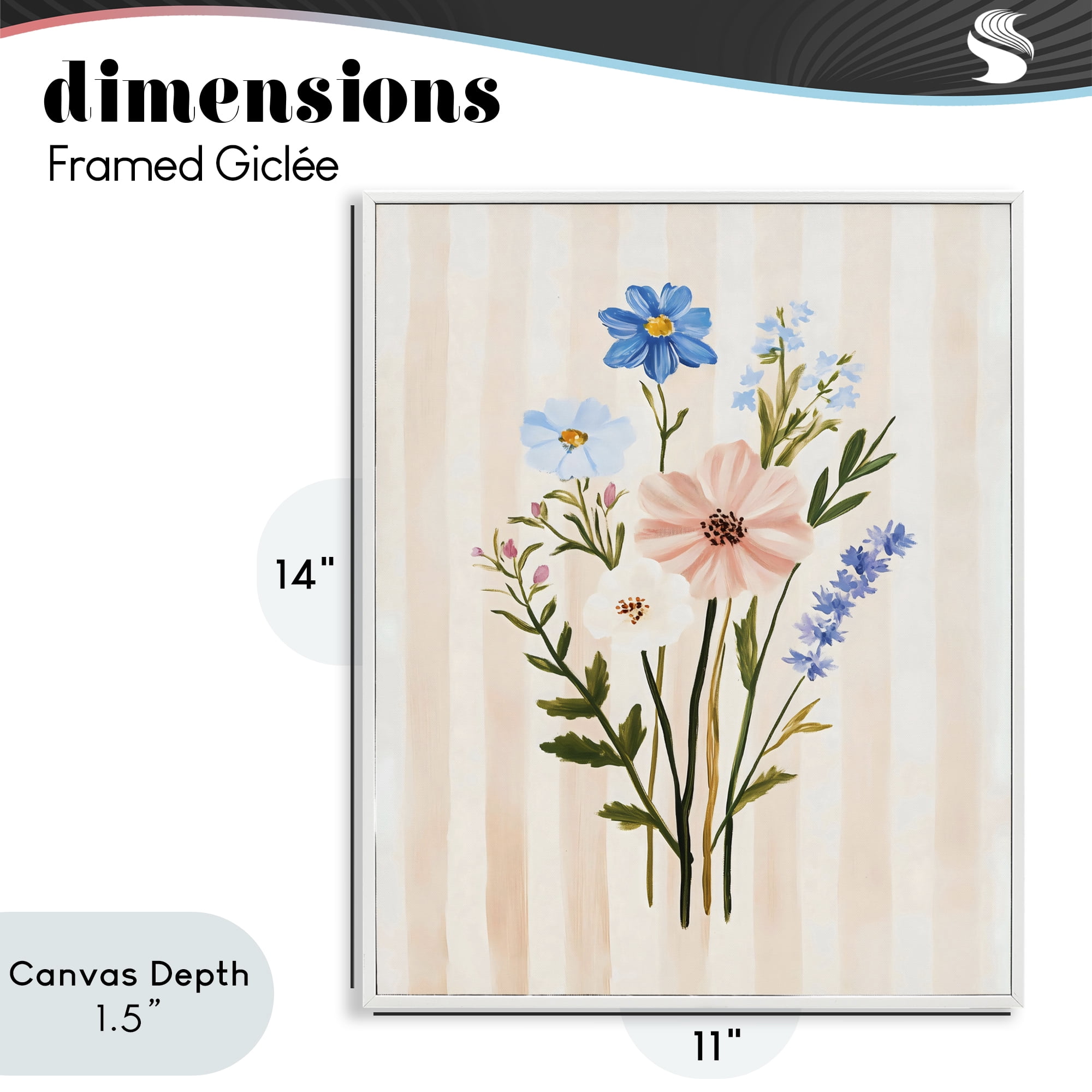 Stupell Industries Cream Stripe Florals White Framed Giclee Art, design by The Prints Vibe
