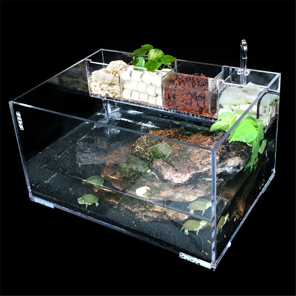 Etase Aquarium LED Acrylic Betta Fish Tank Set Desktop Light Water Pump Filters-Quadruple