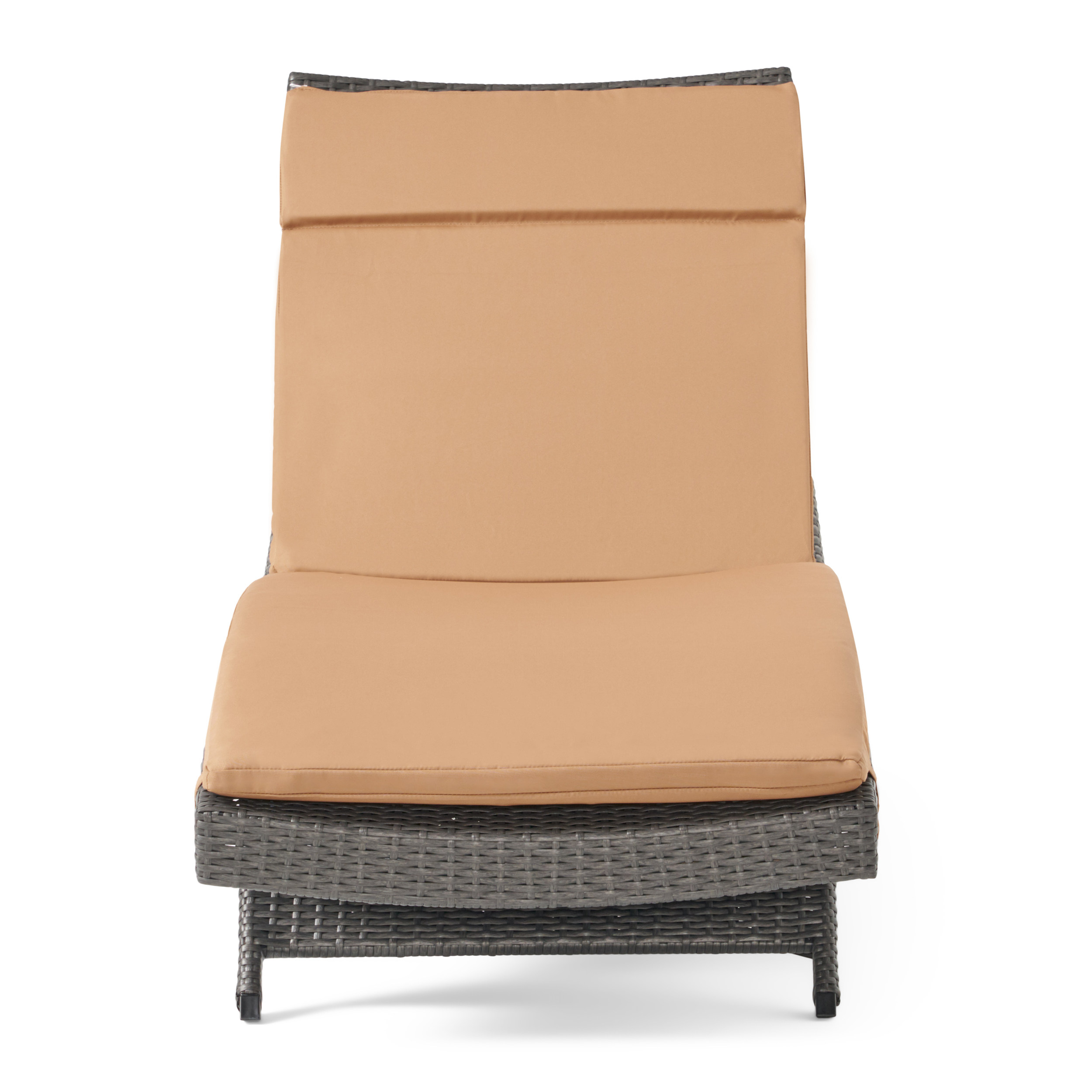 Outdoor Brown Wicker Adjustable Chaise Lounge with Caramel Cushion