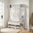 thumbnail image 4 of Multi-purpose Hallway Hall Tree with Removable Linen Cushioned Entryway Bench, Coat Rack, Storage Shelves, and DIY Pegboard,for Hallways, Living Room, White, 4 of 15