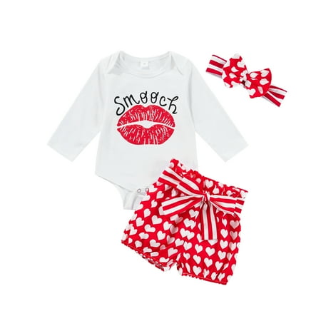 

QYZEU Teen Two Piece Outfit Toddler Skirt Set Baby Print Girls Fall Long Sleeve Valentine S Day Romper Bodysuit Shorts Headbands Outfits Clothes