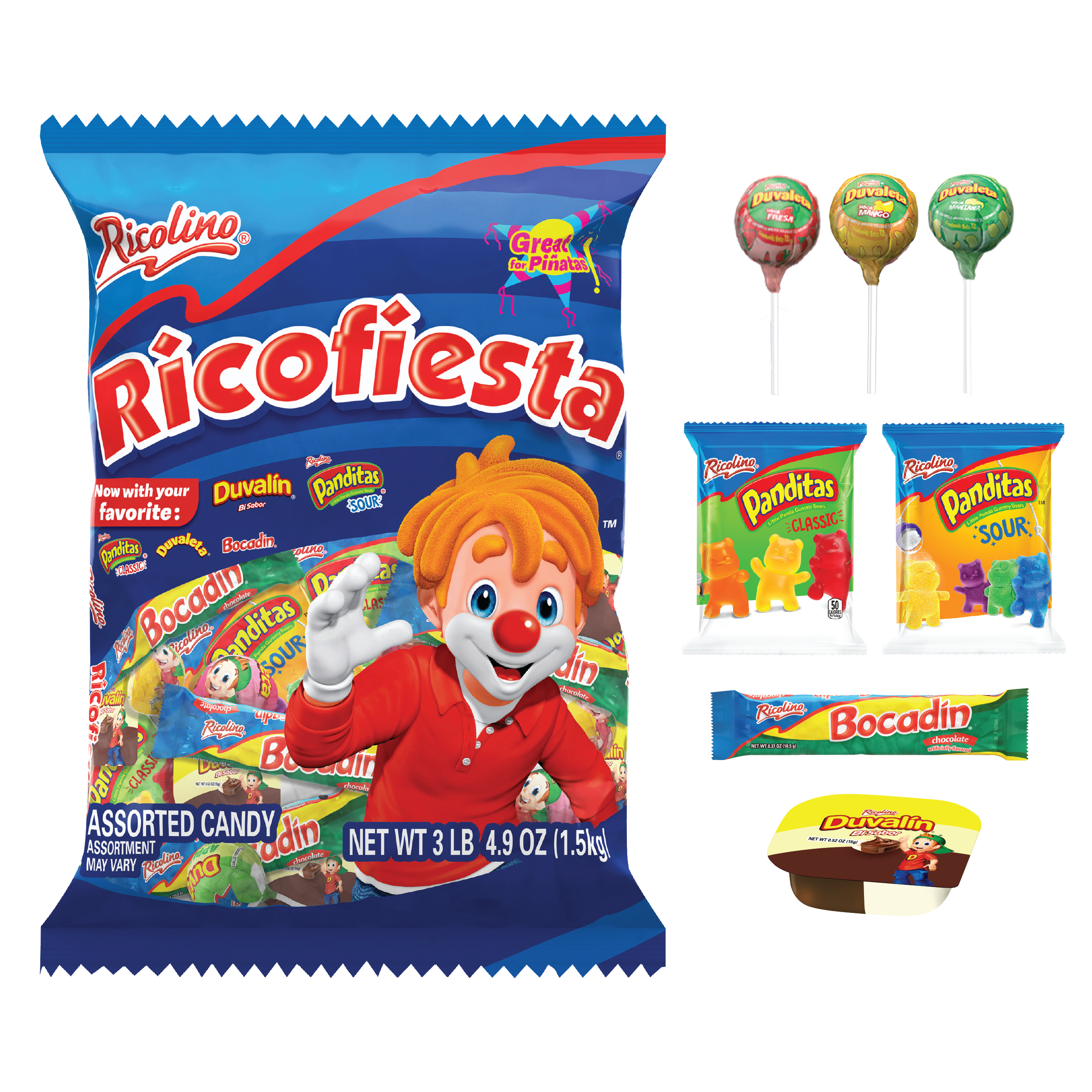 (4 pack) Ricolino Ricofiesta Assorted Mexican Candy Bag - Shellfish-Free, Gluten-Free, 3.3 lb
