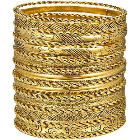 16Pcs Gold Bangle Bracelets Set for Girls - Multi Layer Stackable Textured Bracelets Boho Jewelrys for Women.