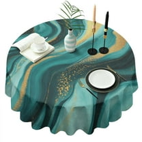 Teal and Gold Marble Golden Splashes Pattern Round Tablecloth 60"x60",Wrinkle Wipeable Table Cloth for Kitchen Dining Room Picnic Patio Party