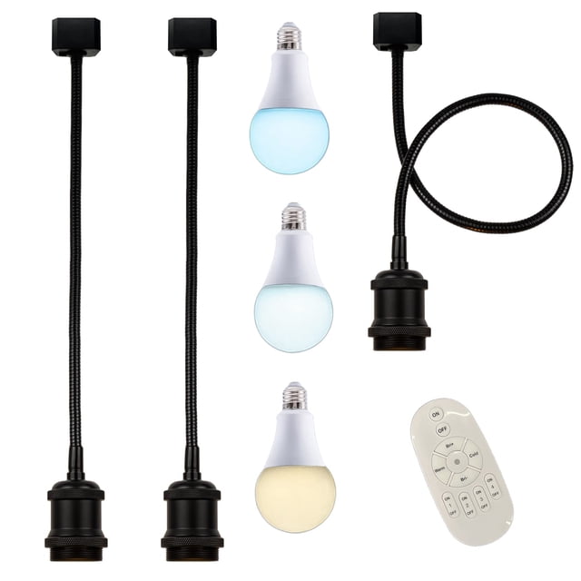 FSLiving Télécommande Lumière de Piste Type J, Fer Noir Projecteur de Plafond DIY, Lumière Rotative Flexible Tête de Cou d'Oie, Réglable avec Ampoules Led Intelligentes E26 Lumières Suspendues Montées sur Piste Juno pour Bar