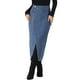 thumbnail image 1 of Falda de mezclilla larga con cremallera frontal y abertura para mujer estilo chic, con bolsillos, color azul cielo, 1 of 6