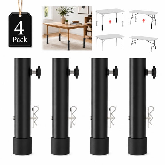 DAEX 4PCS Leg Extenders for Folding Tables – 2 Adjustable Heights 3.6/5.2 in – Fits Straight & Bent Tube Legs