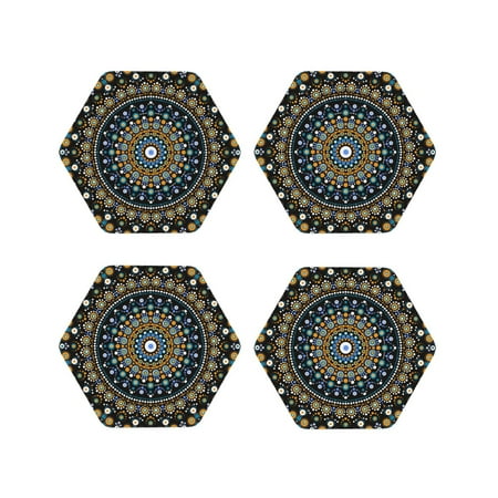 

Fuzoiu Dot Mandala Print Leather Coasters Set Drink Coasters Set of 4 for Tabletop Protection Durable PVC Coasters Home Décor and Housewarming Gift-Hexagon