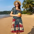 thumbnail image 4 of Disketp Vintage American Flag Elephant para Vestido de Manga Corta para Mujeres, Vestidos de Verano para Mujeres, Casual y Holgado para la Playa, 4 of 6