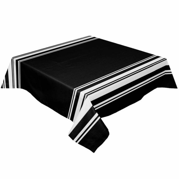 Black Stripes Square/Round Tablecloths 52x52,Farmhouse Modern White Vertical Lines Table Cloth Table Cover Indoor/Outdoor Tabletop Decor for Wedding Holiday Party Dinner Baby Shower