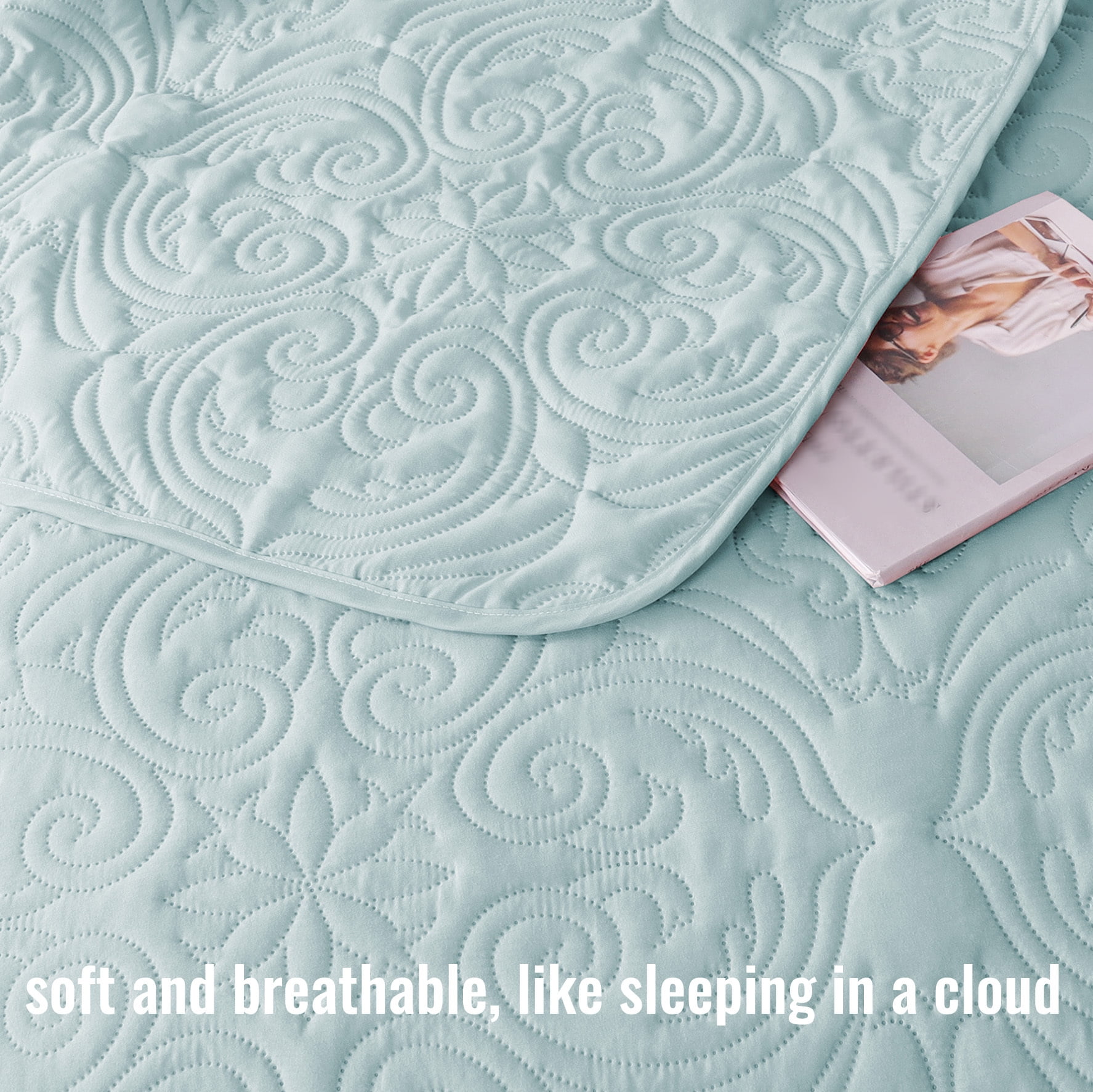 Exclusivo Mezcla Oversized King Quilt Bedding Set, Lightweight Vintage California Cal King Size Quilts with Pillow Shams, Soft Bedspreads Coverlets for All Seasons (112"x104", Aqua)