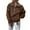 Brown, variant on Women's Suede Lapel Motorcycle Jacket, Batwing Sleeve Short Style Coat, Ribbed Trim Belted Outerwear, Casual Zippered Jacket with Pockets, Spring Streetwear Fashion, Oversized Comfort Top Bronze M