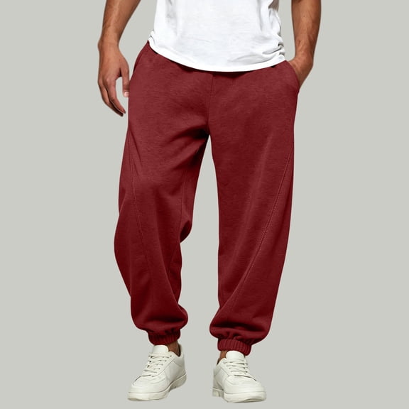 Mifsaly Mens Joggers Relaxed Fit Sweatpants Baggy Comfortable Elastic Waist Athletic Track Pants for Gym Workout Running and Casual Lounge Wine,S
