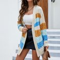 thumbnail image 6 of Ozmmyan Women's Solid Color Recreational Lapel Mid-length Cardigan Stripe Sweater Coat, 6 of 7