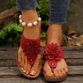 thumbnail image 4 of KIJBLAE Women's Floral Open Toe Wedge Flip Flops, Wide Width Comfort Casual Summer Beach Outdoor Vacation Slippers Red 41, 4 of 9
