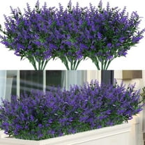 8 Bundles Artificial Lavender Fake Flowers, Outdoor UV Resistant Plants Plastic Shrubs Hanging Flowerpot Indoor Outside Decoration(Purple)