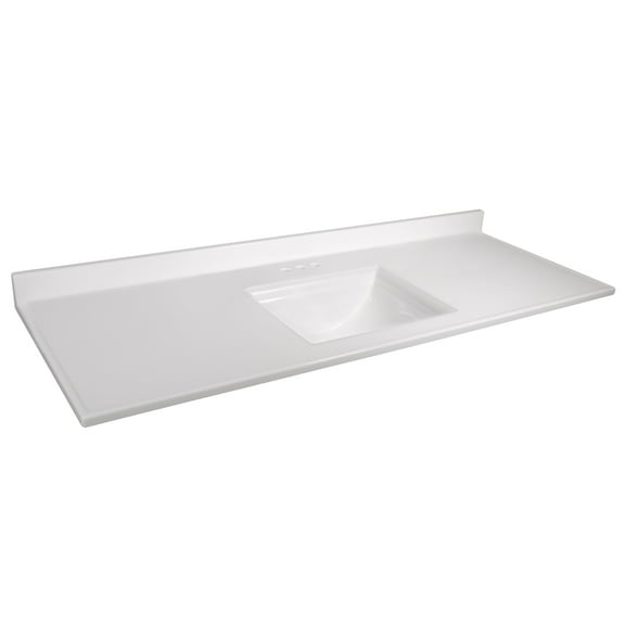 Design House 557660-WHT 61-inch Camilla Cultured Marble Centerset Mount Rectangle Single Bow Vanity Top with Integrated Backsplash, Solid White