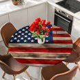thumbnail image 2 of Vintage American Flag Table Cloth, Round Fitted Tablecloths with Elastic Edge, Blue Star Red Striped Wooden Wipeable Waterproof Table Cover for Kitchen Wedding 45-54 Inches, 2 of 4