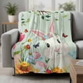 thumbnail image 2 of Easter Cartoon Rabbits Throw Flannel Blanket Spring Flowers Leaf Branches Green Super Soft Cozy Bed Blanket, Lightweight Plush Fuzzy Bed Throw for Bedroom Sofa Couch Living Room 40x50In,, 2 of 9