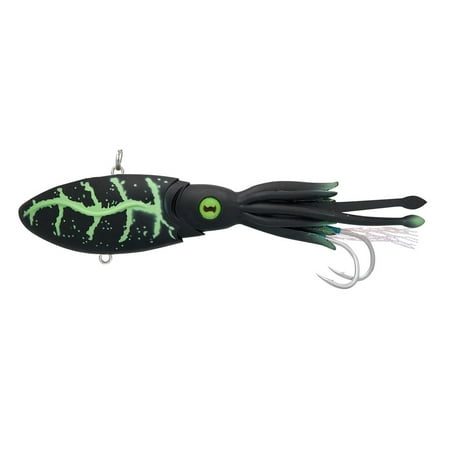 Nomad Design Squidtrex Fishing Lure with Patented Technology Vibration Design - TPE Soft Plastic BKK Assist Hooks Squid Lure - 130 Vibe 5 - 3 1/4oz Matte Green Glow