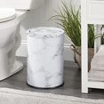 thumbnail image 2 of mDesign Round Metal 4.8 Gal. Covered Bathroom Swing Lid Trash Can, White Marble, 2 of 7
