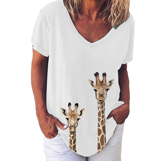 Elegante mujer con cuello en V estampado camiseta blusa Tops sudadera OAVQHLG3B Store lin121212