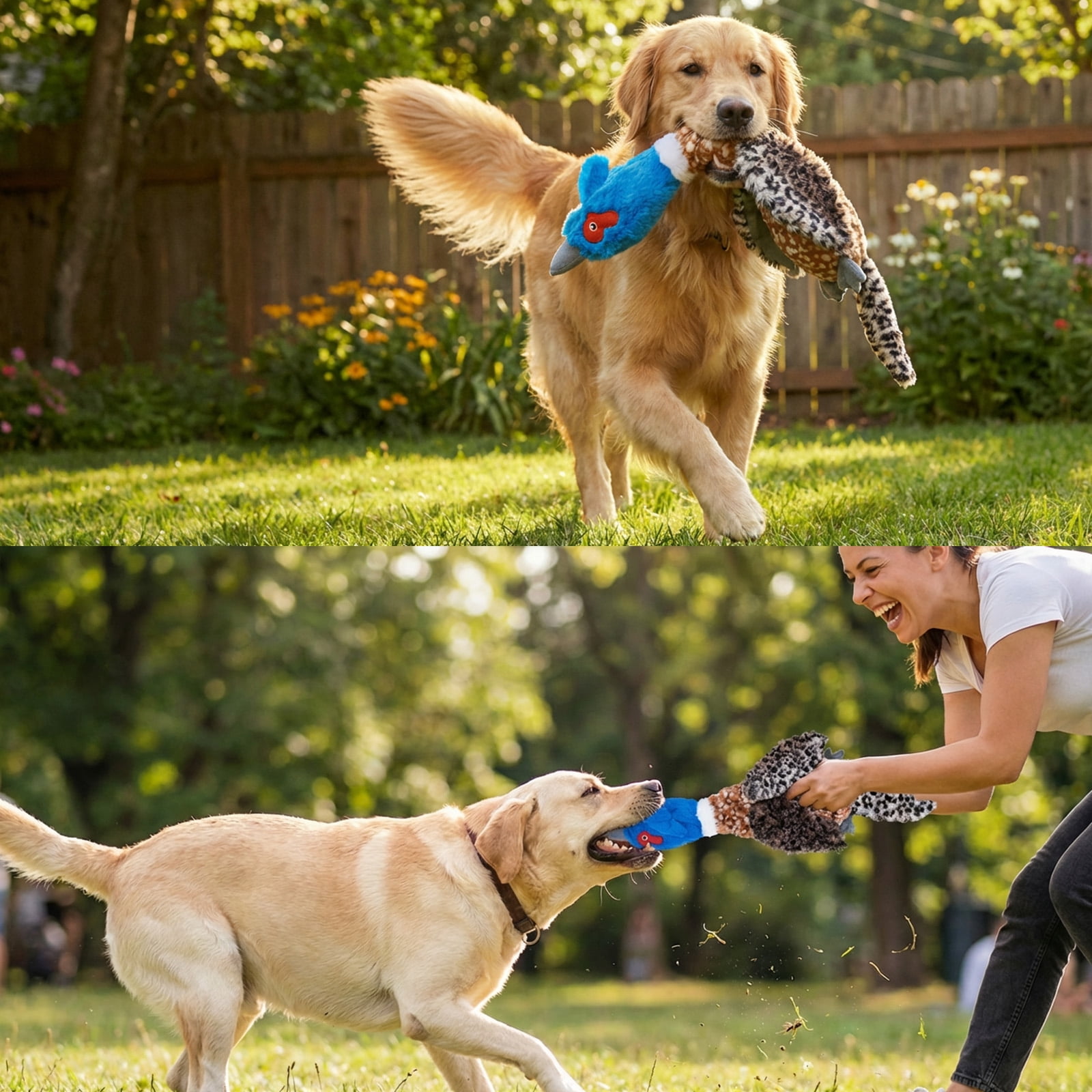 Calibonbon 24” Jumbo Quilted Duck Dog Toy – Durable Tie-Dye Plush Bird with Double Squeakers & Crinkle Sound, No Stuffing Interactive Toy for Medium & Large Dogs