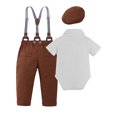 thumbnail image 2 of CARETOO Baby Boy Clothes Suit Short Sleeve Formal Romper Suspender Pants Bow Tie Hat Outfit 0-24M, 2 of 15