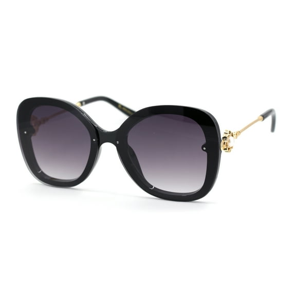 Womens Pearl Brooch Jewel Hinge Designer Fashion Sunglasses Black Smoke