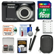 KODAK PIXPRO Friendly Zoom FZ53 Digital Camera (Black) with 16GB Card + Battery + Case + Selfie Stick + Kit