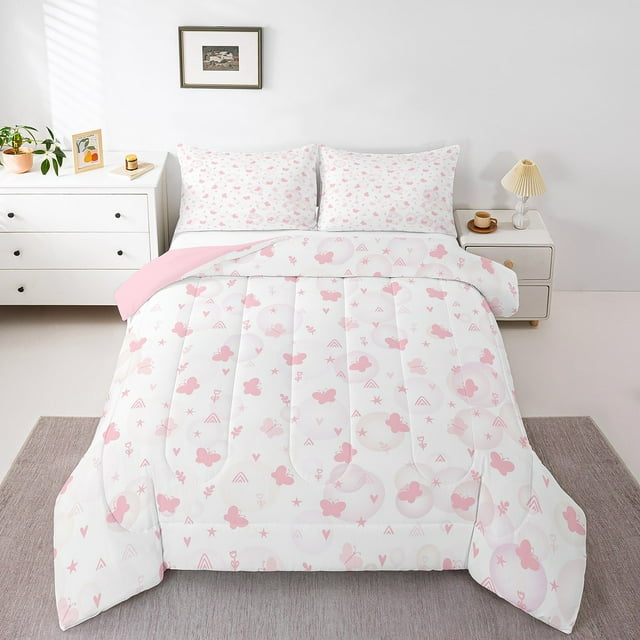 Erosebridal Ensemble de Literie Mignon Papillon Grand, Couette Papillons Roses, Décoration de Chambre à Thème Animal, Réversible 3 Pcs
