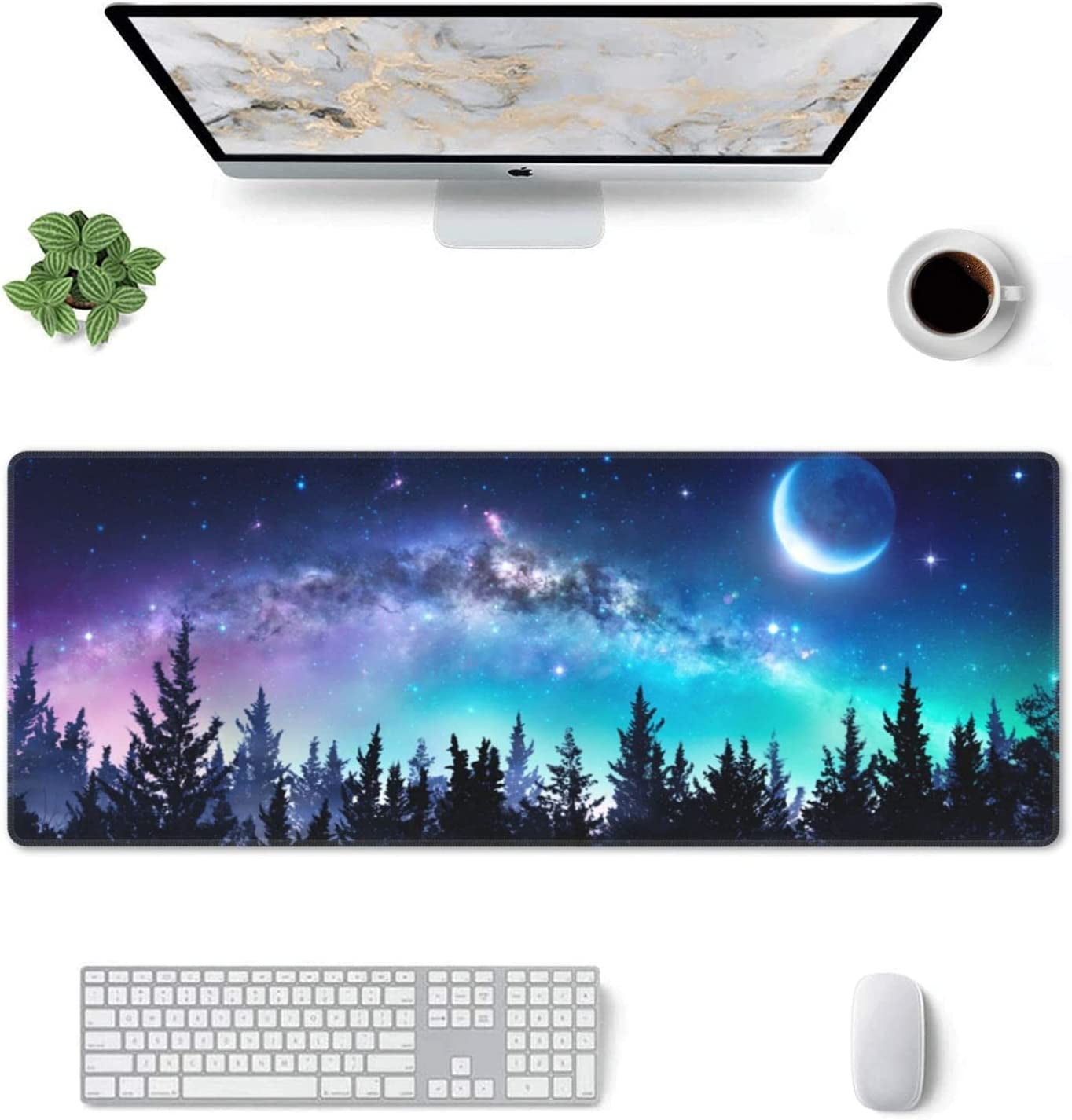 Forest Tree Night Galaxy Landscape Gaming Mouse Pad Large XL Long Extended Pads Big Mousepad Keyboard Mouse Mat Desk Pad Home Office Decor Accessories for Computer Pc Laptop