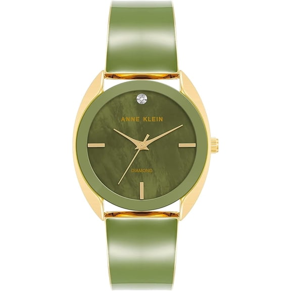 Anne Klein Gold-Tone Green Mother-of-Pearl Bangle Diamond Accent Ladies Watch