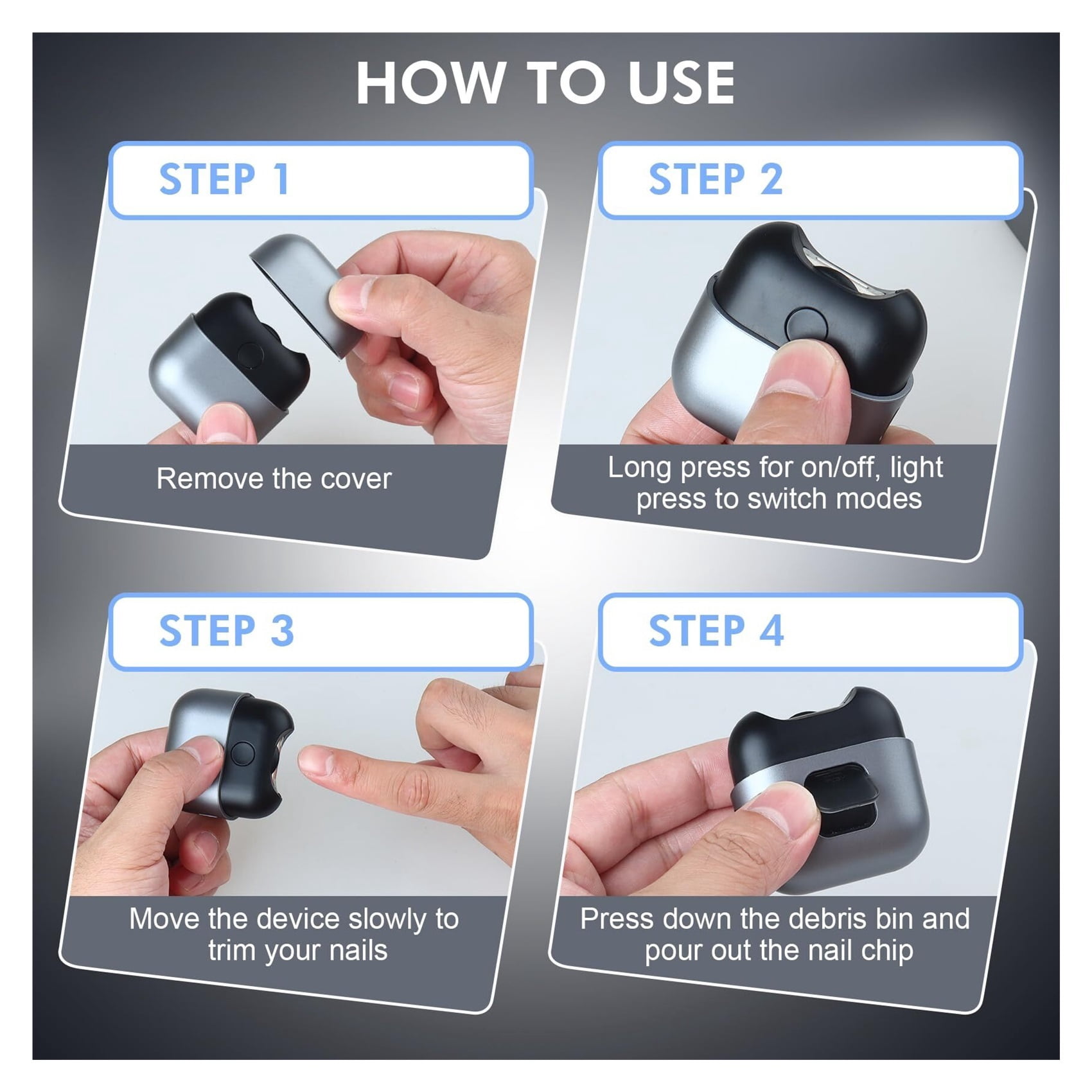 Electric Nail Clipper with Light, Automatic Nail Clipper Rechargeable with 2 Speeds and Nail Chip Storage for Babies, Children, Adults, Caregivers and Seniors