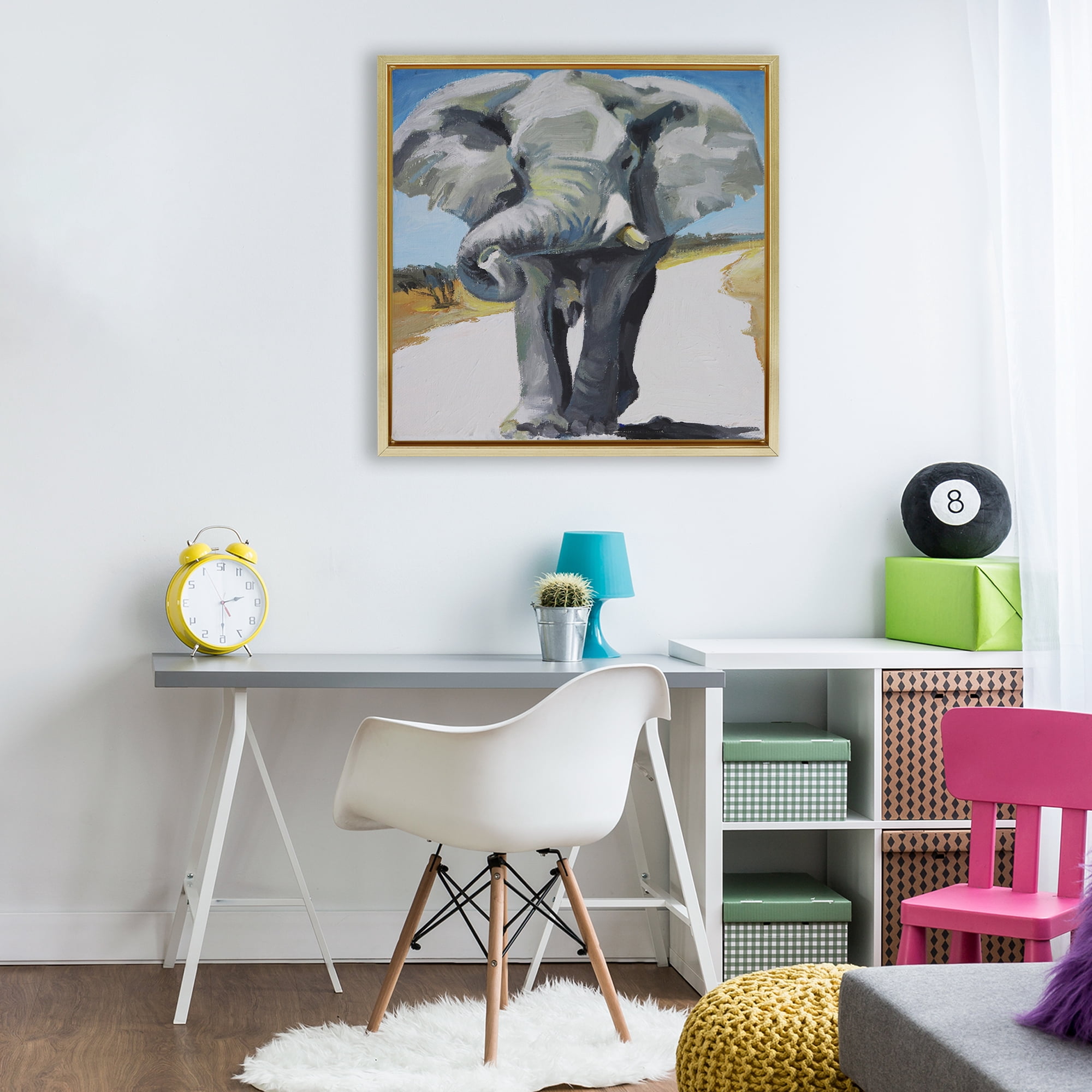 Stupell Industries Majestic Elephant on Path Gold Framed Floater Canvas Wall Art, design by Violeta Vollmer