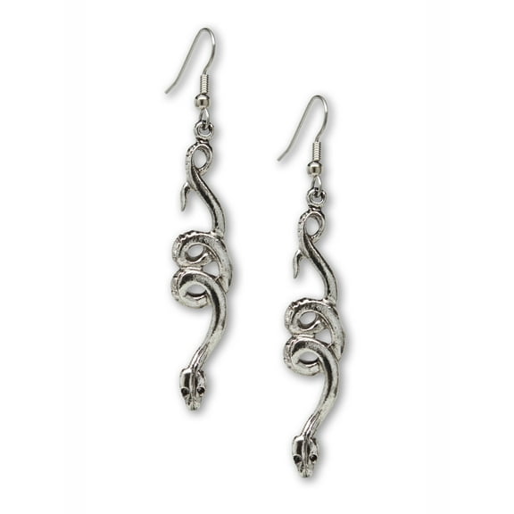Coiled Snakes Serpents Silver Finish Pewter Dangle Earrings by Real Metal #1009