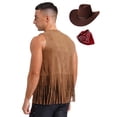 thumbnail image 2 of TiaoBug Men's 3Pcs Faux Suede Western Cowboy Vest Fringe Hippie Costume Waistcoat with Bandanna And Hat Brown XXL, 2 of 5