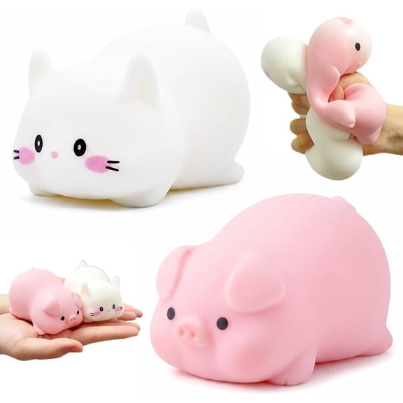 Squishy Pig Stress Balls, Soft Stretchable TPR Animal Fidget Squeeze Toy, Sensory Stress Relief Ball for Autism ADHD Anxiety, Cute Pig Figurine Desktop Ornament Kids Adults Birthday Party Favor