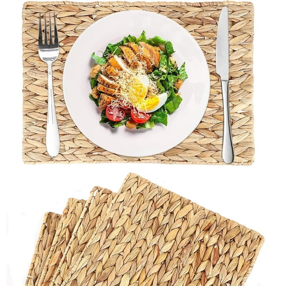 Woven Placemats Set of 4,Natural Water Hyacinth Weave Placemat,Heat Resistant Placemats, 16 x 12 Inch Rattan Placemats, Boho Placemats for Kitchen, Dinner, Outdoor,Christmas Gift