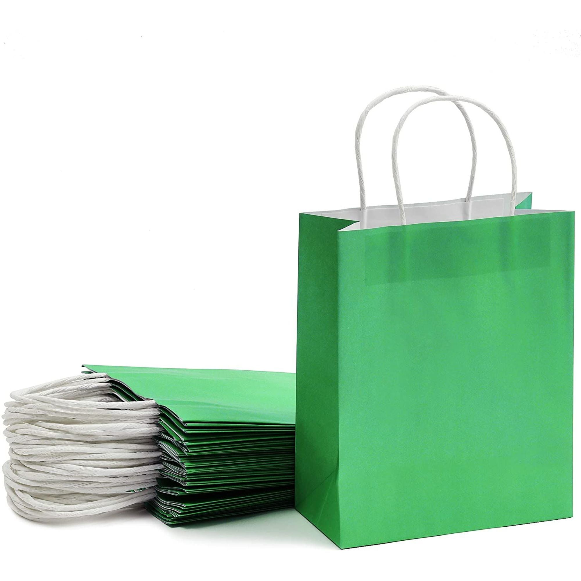 25 pcs 8"x3.9"x10" Green Kraft Paper Gift Bags, Party Favor, Shopping