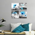 thumbnail image 3 of Blue Flower Wall Art for Women Girls Bedroom Peacock Flower Abstract Canvas Painting Artistic Black and White Prints Picture Decor for Living Room 13.5"x13.5"x4 Panels, 3 of 6