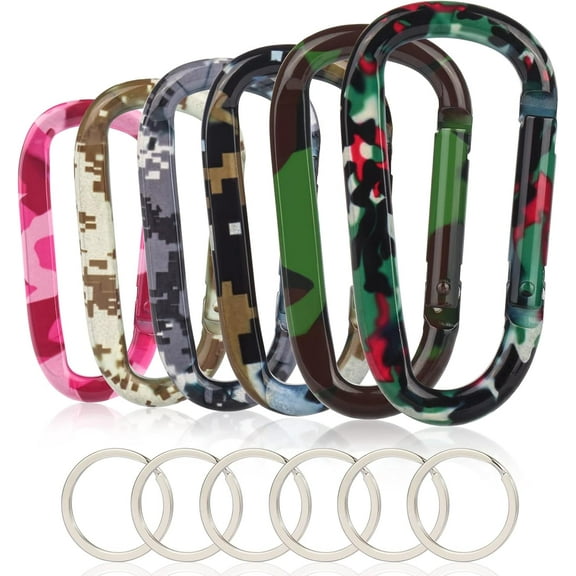 6PCS Black Carabiner Caribeaner Clip,3" Large Aluminum D Ring Shape Carabeaner with 6PCS Keyring Keychain Hook…
