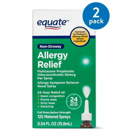 (2 Pack) Equate Non-Drowsy Allergy Relief Nasal Spray, 50 mcg, 0.54 (Best Thing For Runny Nose And Sneezing)