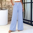 thumbnail image 6 of Gingham Wide Leg Pajama Pants for Women Elastic Drawstring Waist Lightweight Summer Relaxed Fit Casual Lounge Bottoms Light Blue L, 6 of 6
