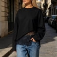 thumbnail image 2 of Zpanxa Womens Crewneck Sweatshirt Lace Hem Loose Fit Casual Solid Color Long Sleeve Pullover for Winter, 2 of 5