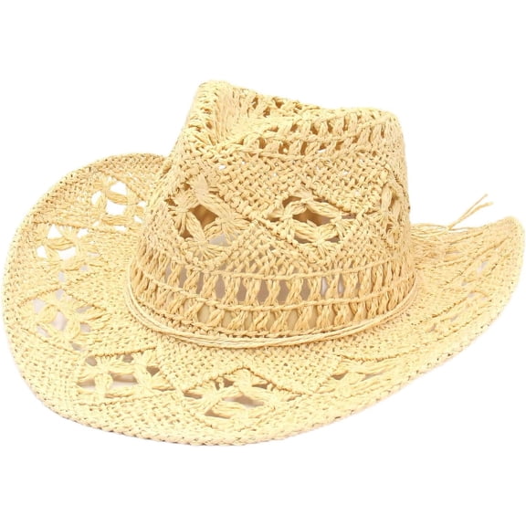 Straw Cowboy Hats for Women Sparkly Western Cowgirl Hat for Holiday Party Foldable Vacation Beach Sun Hat with Wide Brim