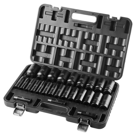 Heavy Duty 1/2" Drive 26-Piece Deep Impact Socket Set - Metric (11mm-36mm) - Impact Wrench Compatible